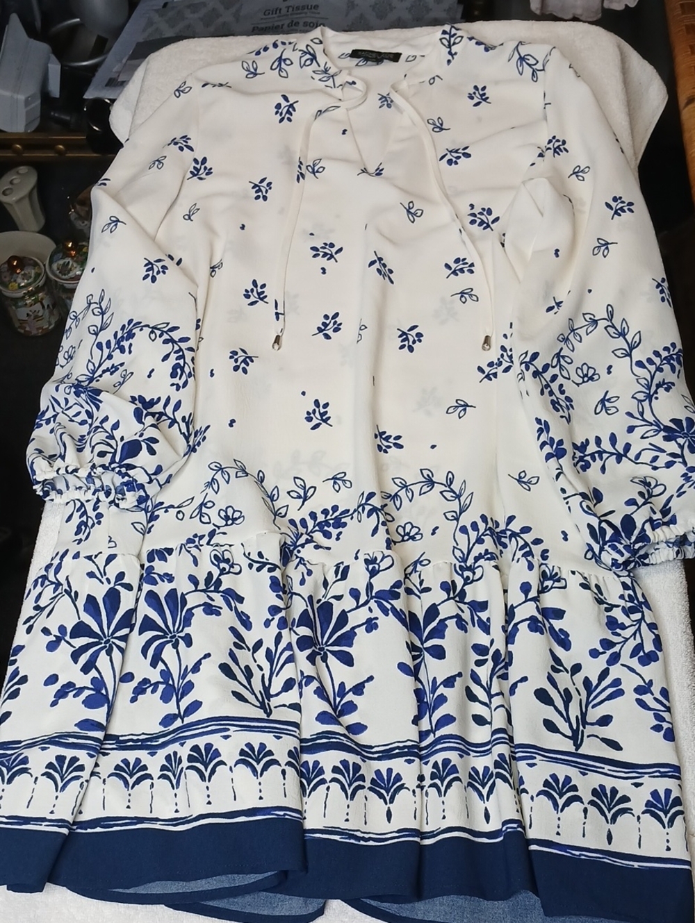 Rachel Zoe Cream and Blue Floral Tiered A-Line Skirt